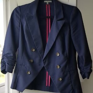 Charlotte Russe Blue Blazer with Notched Lapels and Ruched Sleeves